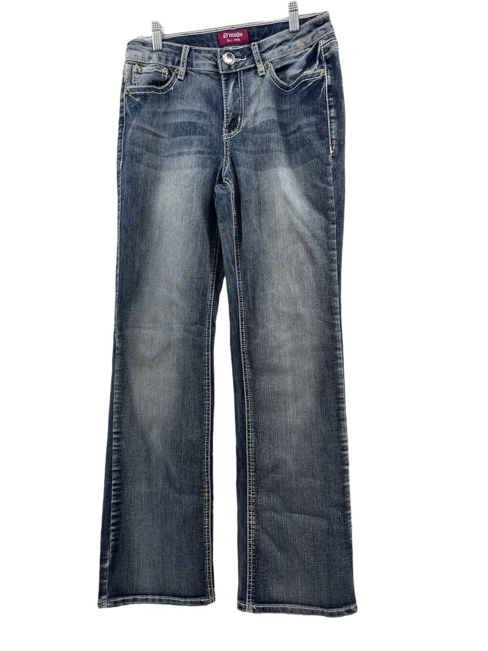 D'Mode Faded Dark Wash Blue Denim Flare Leg Jeans Junior's Size 11